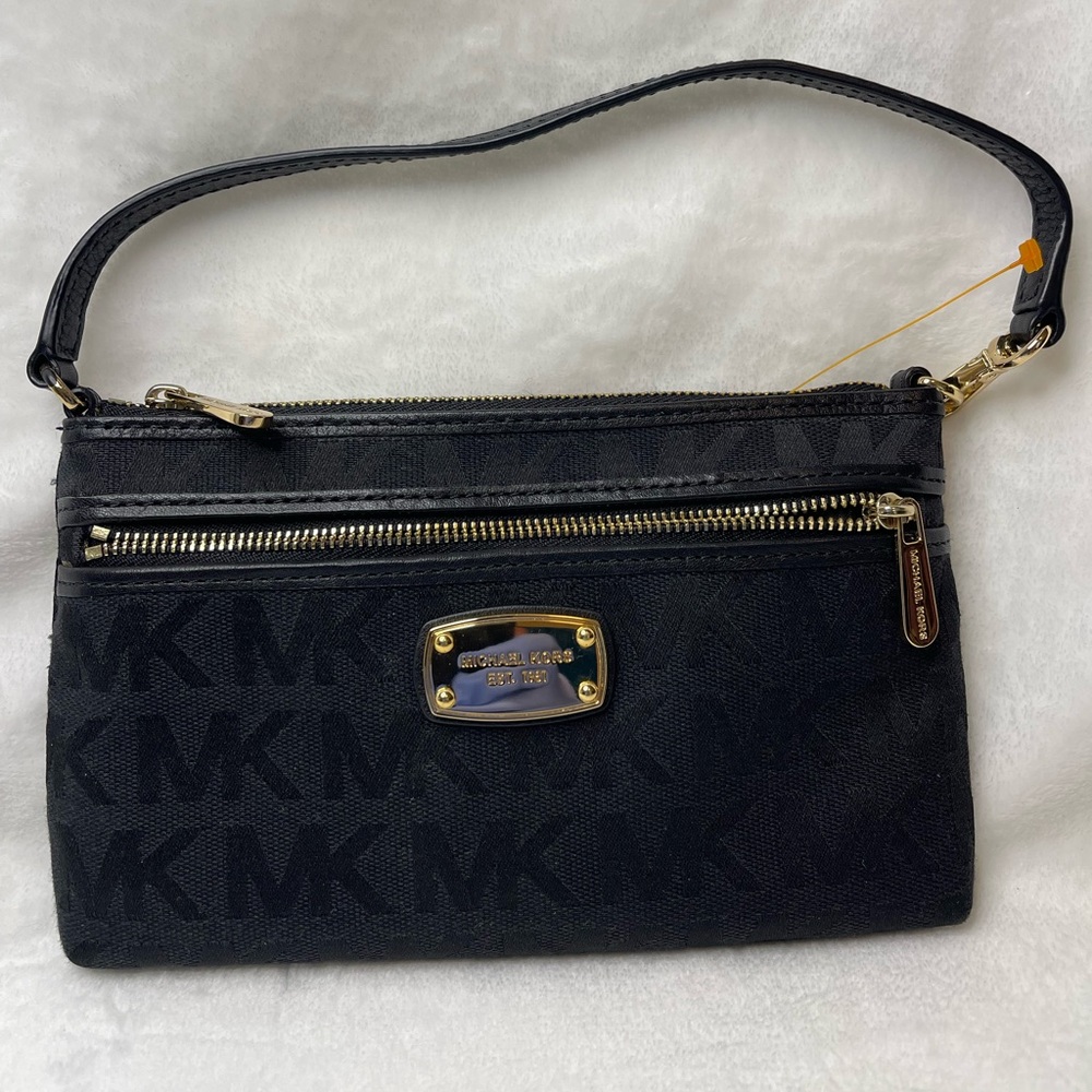Michael Kors black canvas wristlet